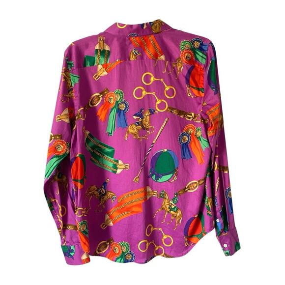 Ralph Lauren Purple Equestrian Polo Horse Chain Button Down Blouse size medium - Picture 5 of 6